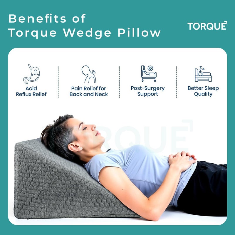 Torque Wedge Cushion Dark Grey Pack 1 | Memory Foam Wedge Pillows for Bed Sleeping | Triangle Orthopedic Wedge Pillow with Elevated Incline for Neck Pain Leg Elevator - Image 2