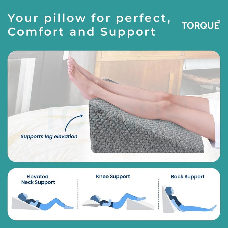 Torque Wedge Cushion Dark Grey Pack 1 | Memory Foam Wedge Pillows for Bed Sleeping | Triangle Orthopedic Wedge Pillow with Elevated Incline for Neck Pain Leg Elevator - Image 4