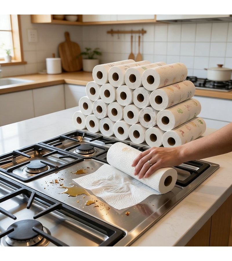 30pcs Strong Absorbent Kitchen Cleaning Paper Random Stamping For Wet And Dry Use Oil Stain Removal - Image 1