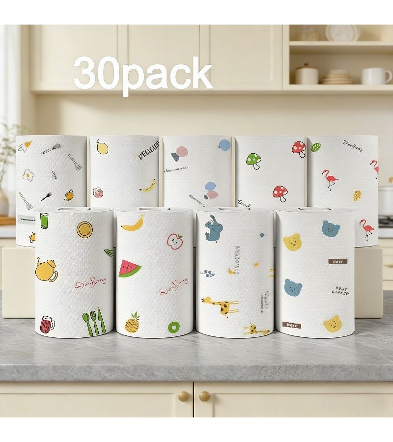 30pcs Strong Absorbent Kitchen Cleaning Paper Random Stamping For Wet And Dry Use Oil Stain Removal - Image 5