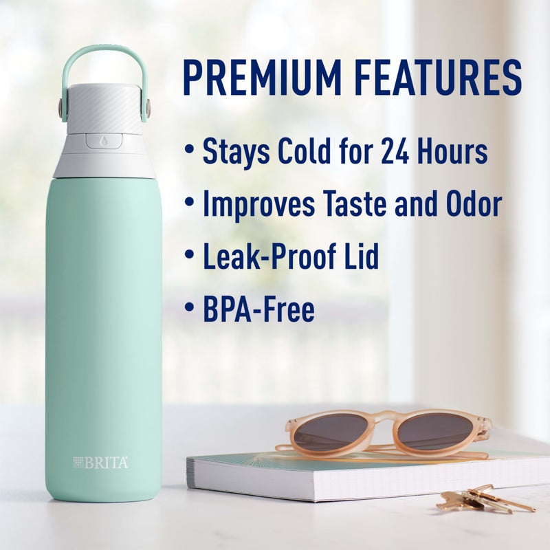 Brita Stainless Steel Premium Filtering Water Bottle, BPA-Free, Reusable, Insulated, Replaces 300 Plastic Water Bottles, Filter Lasts 2 Months or 40 Gallons, Includes 1 Filter, Glacier - 20 oz. - Image 4