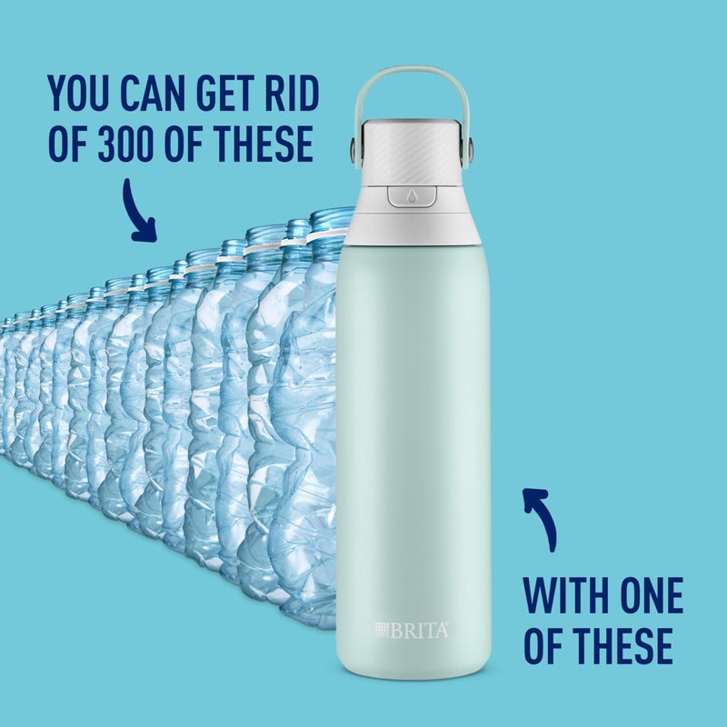 Brita Stainless Steel Premium Filtering Water Bottle, BPA-Free, Reusable, Insulated, Replaces 300 Plastic Water Bottles, Filter Lasts 2 Months or 40 Gallons, Includes 1 Filter, Glacier - 20 oz. - Image 2