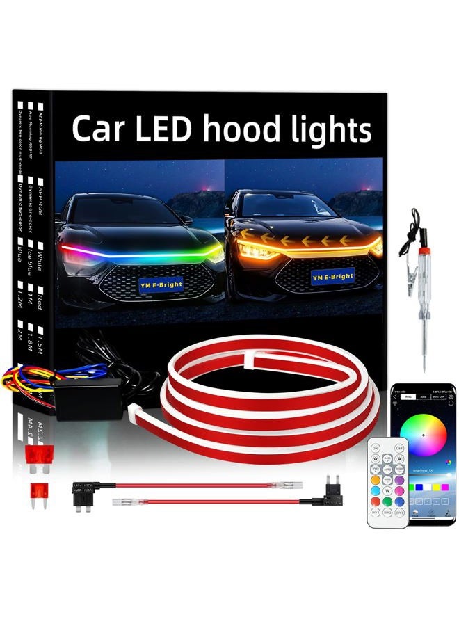 YM EBright Sequential Turn Signal Led Light Strip Dynamic Scan Start Up Hood Lights Flexible DRL Daytime Running Light for Car,Truck,SUV,Dual Color Red Amber Flowing Switchback 12V 47inch /1.2M (1Set) - Image 1
