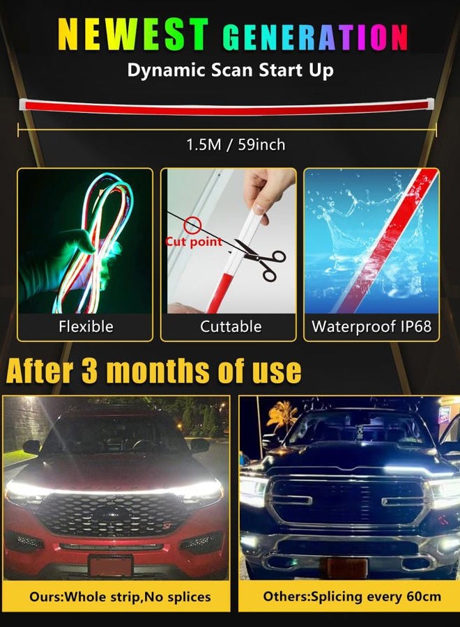 YM EBright Sequential Turn Signal Led Light Strip Dynamic Scan Start Up Hood Lights Flexible DRL Daytime Running Light for Car,Truck,SUV,Dual Color Red Amber Flowing Switchback 12V 47inch /1.2M (1Set) - Image 3