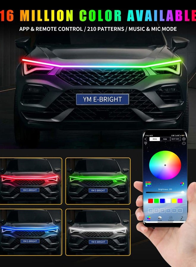 YM EBright Sequential Turn Signal Led Light Strip Dynamic Scan Start Up Hood Lights Flexible DRL Daytime Running Light for Car,Truck,SUV,Dual Color Red Amber Flowing Switchback 12V 47inch /1.2M (1Set) - Image 4