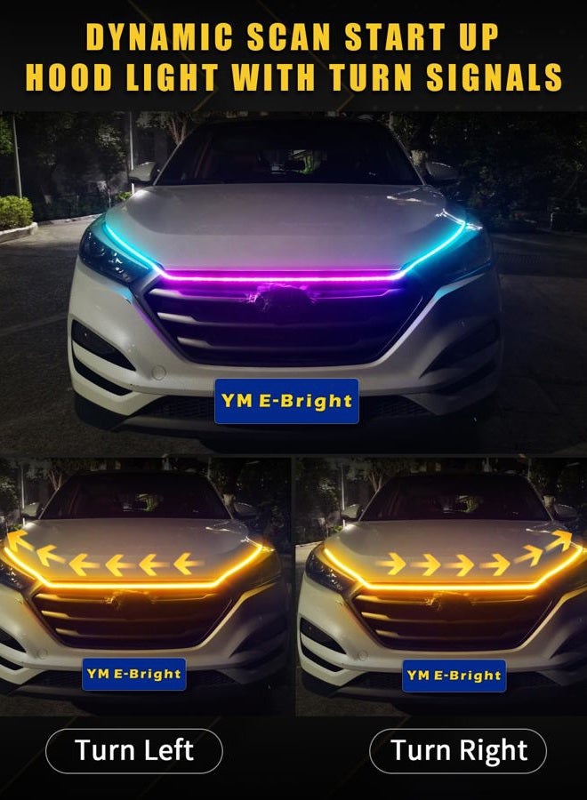 YM EBright Sequential Turn Signal Led Light Strip Dynamic Scan Start Up Hood Lights Flexible DRL Daytime Running Light for Car,Truck,SUV,Dual Color Red Amber Flowing Switchback 12V 47inch /1.2M (1Set) - Image 2