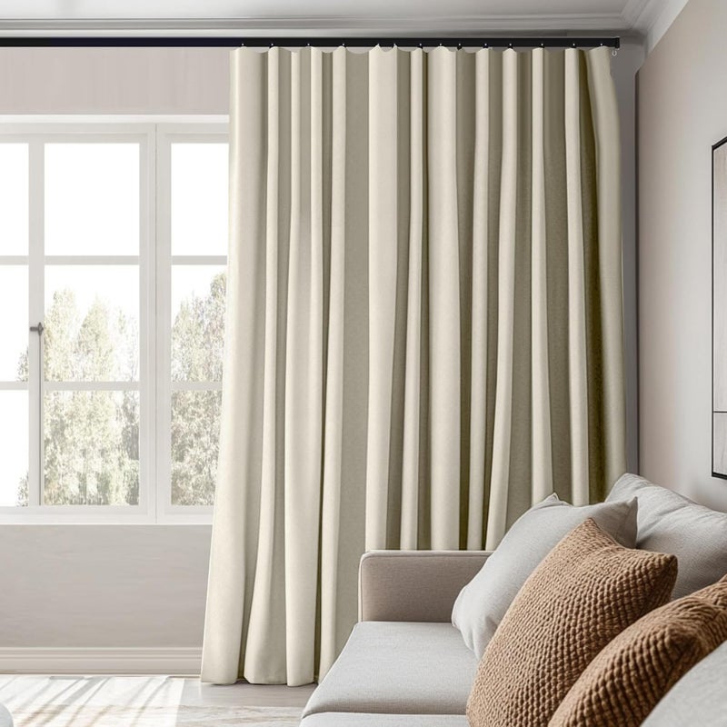 MaKefeile Room Divider Curtains - Total Blackout Privacy Panel - Thermal Insulated Noise Reduction - Bedroom/Window/Living Room - Ceiling Track - W 15ft × H 8ft - Beige - Image 5