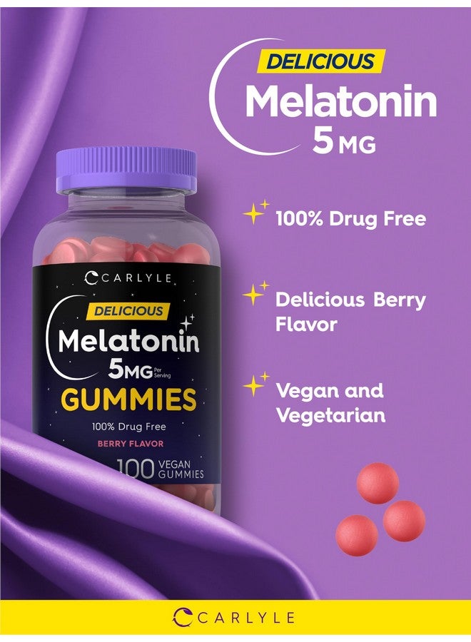 Carlyle Melatonin 5mg Gummies | 100 Count | Berry Flavor | 100% Drug Free | Non-GMO, Gluten Free Supplement