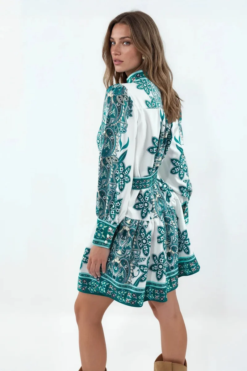 جينيفر Printed Belted Mini Dress