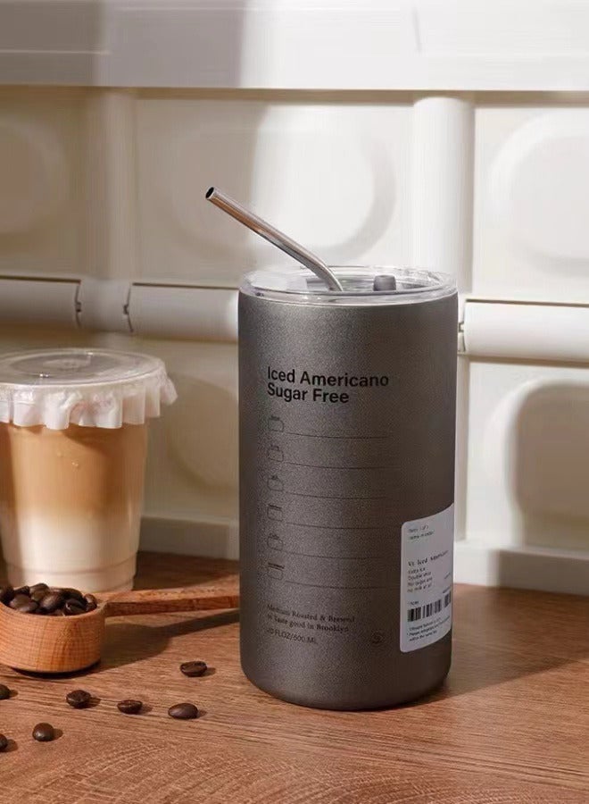 304 Stainless Steel Coffee Cup Vacuum Double-layer with Straw Portable Insulated Cup - Image 1