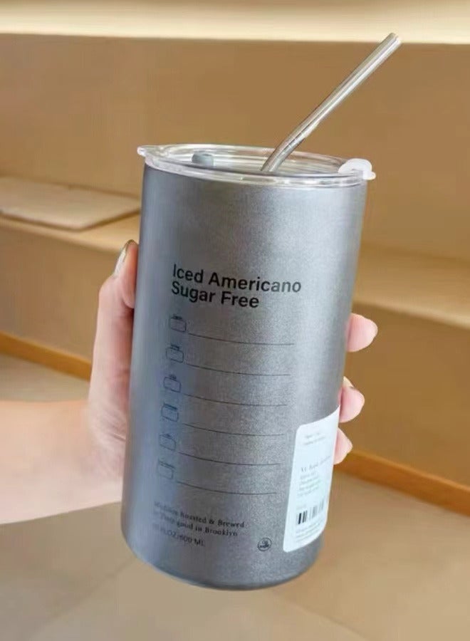 304 Stainless Steel Coffee Cup Vacuum Double-layer with Straw Portable Insulated Cup - Image 5