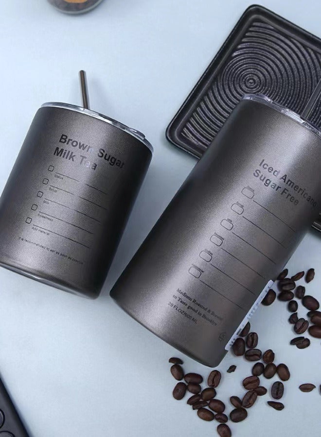 304 Stainless Steel Coffee Cup Vacuum Double-layer with Straw Portable Insulated Cup - Image 2