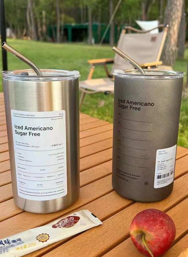 304 Stainless Steel Coffee Cup Vacuum Double-layer with Straw Portable Insulated Cup - Image 4