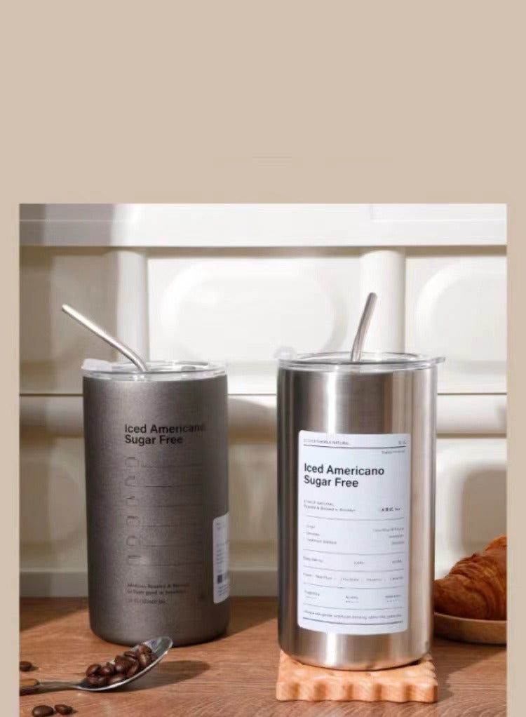 304 Stainless Steel Coffee Cup Vacuum Double-layer with Straw Portable Insulated Cup - Image 3