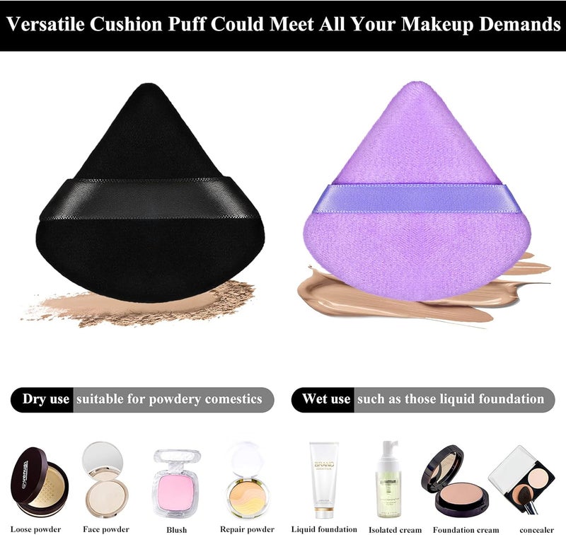 Maitys 12 x Triangle Face Makeup Puff for Loose Powder Foundation Sponge Cosmetic Body Soft Makeup Tool Wet Dry Mineral Powder (Black, Purple) - Image 3
