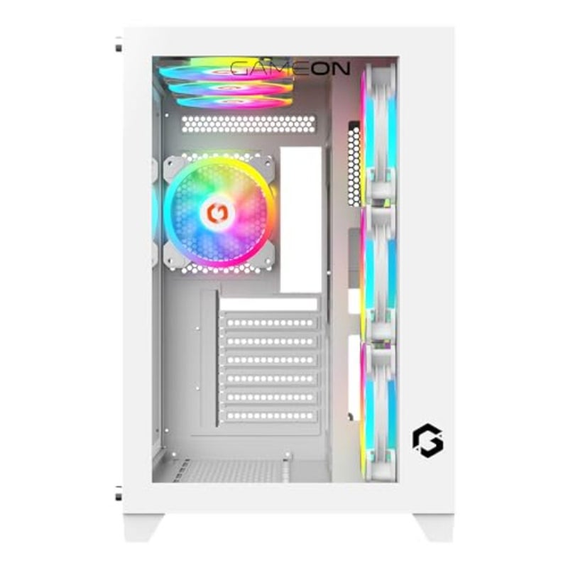 Gaming PC case for mid-tower builds, tempered glass panel, white finish, ARGB+PWM 120mm lighting, pre-installed cooling fans, dust filters, wide motherboard compatibility - Image 2