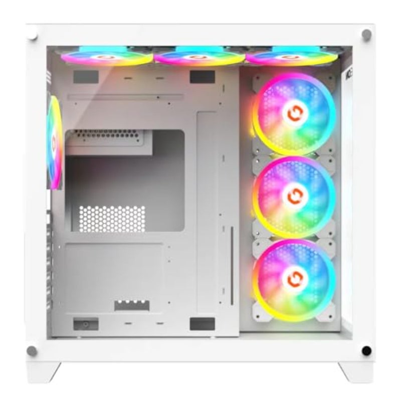 Gaming PC case for mid-tower builds, tempered glass panel, white finish, ARGB+PWM 120mm lighting, pre-installed cooling fans, dust filters, wide motherboard compatibility - Image 3