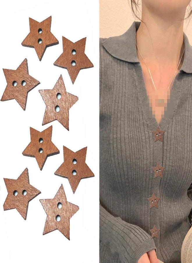 VASANA 50PCS Five-Pointed Star Wooden Button Natural Vintage 20mm Hand-Sewn Button with 2 Holes for Sewing Clothing Accessories DIY Crafting Projects Decorations - Image 1