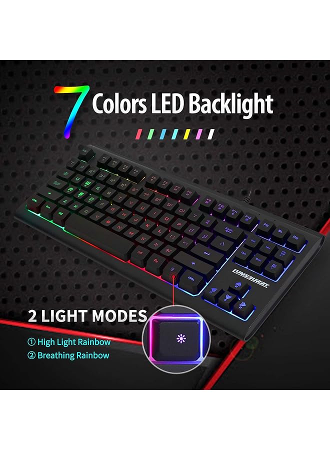 Rainbow Led Backlit 87 Keys Gaming Keyboard Compact Keyboard With 12 Multimedia Shortcut Keys Usb Wired For Pc Gamers Office - Image 2