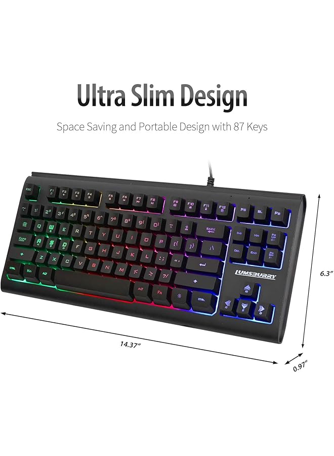 Rainbow Led Backlit 87 Keys Gaming Keyboard Compact Keyboard With 12 Multimedia Shortcut Keys Usb Wired For Pc Gamers Office - Image 5