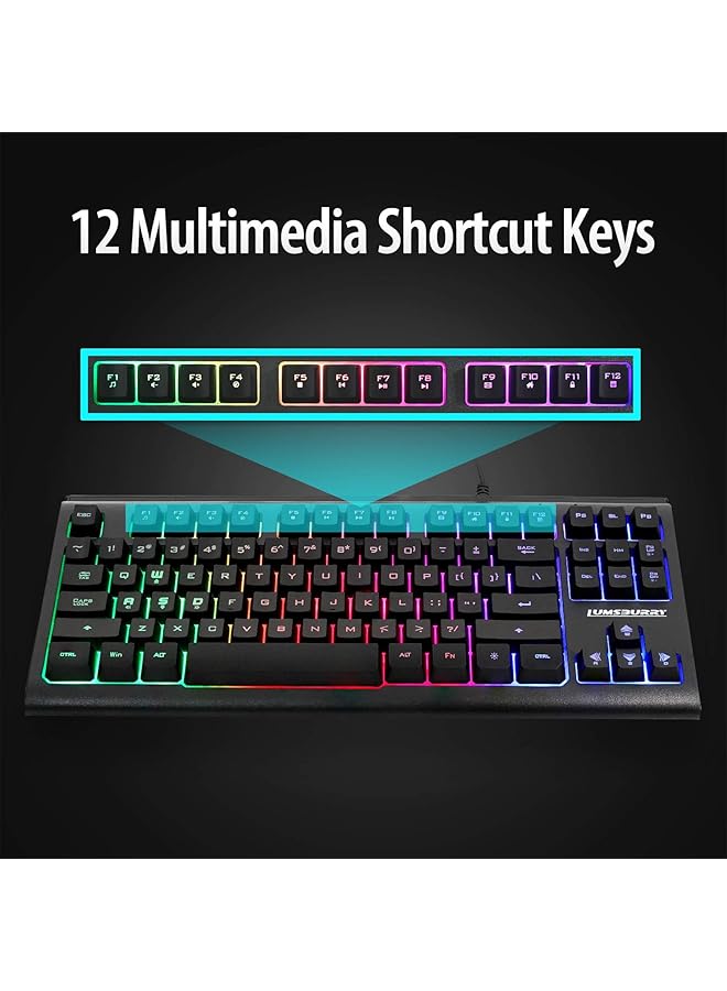 Rainbow Led Backlit 87 Keys Gaming Keyboard Compact Keyboard With 12 Multimedia Shortcut Keys Usb Wired For Pc Gamers Office - Image 4