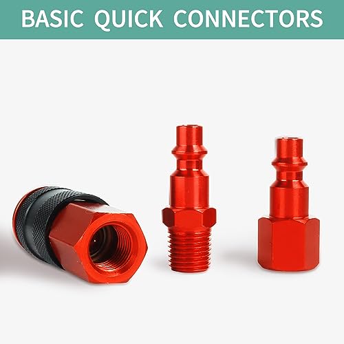 BLCH Coiled Air Hose Coil - Recoil 1/4" Inner Diameter by 25' Long with Bend Restrictors Air Compressor Hose with 1/4" Industrial Universal Quick Coupler and I/M Plug Kit, Red - Image 5