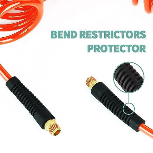 BLCH Coiled Air Hose Coil - Recoil 1/4" Inner Diameter by 25' Long with Bend Restrictors Air Compressor Hose with 1/4" Industrial Universal Quick Coupler and I/M Plug Kit, Red - Image 4