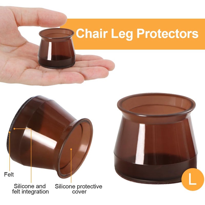 OASMU 32 Pcs Silicone Chair Leg Floor Protectors for Hardwood Floors, Brown Felt Bottom Chair Leg Covers, Free Moving Table Leg Covers, Stool Leg Protectors Capsï¼ˆLarge fit : 1.3'' - 2''ï¼‰ - Image 3