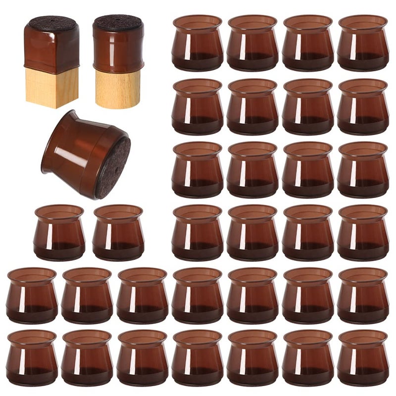 OASMU 32 Pcs Silicone Chair Leg Floor Protectors for Hardwood Floors, Brown Felt Bottom Chair Leg Covers, Free Moving Table Leg Covers, Stool Leg Protectors Capsï¼ˆLarge fit : 1.3'' - 2''ï¼‰ - Image 1