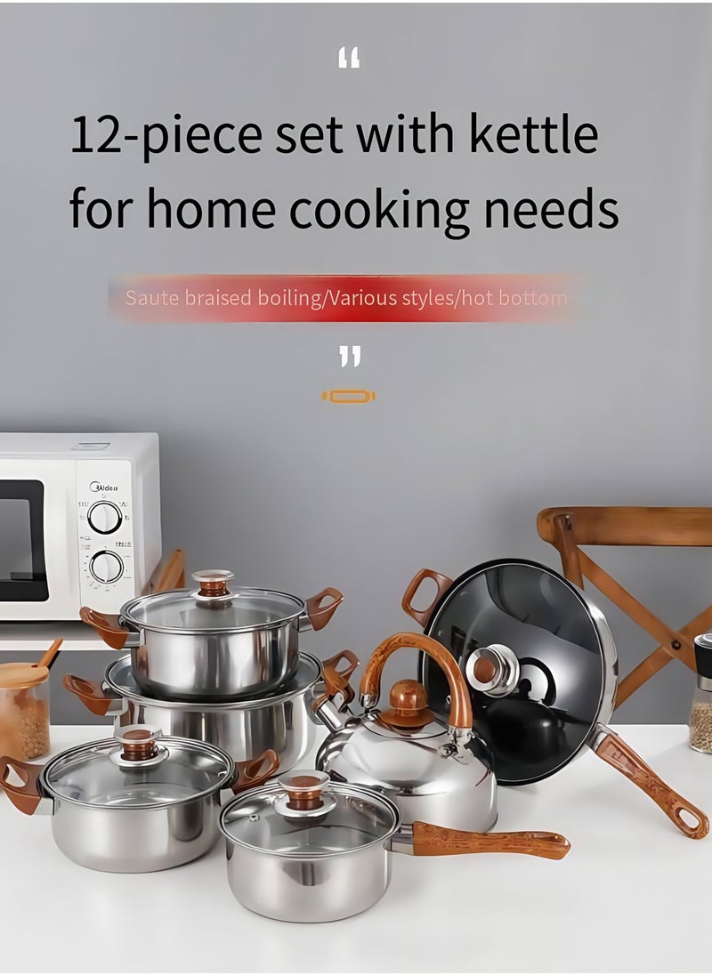 Shuer 12-Piece Cookware Set, Stainless Steel Pots And Pans, Non-Stick Cooking pots, PFOA Free - Frying Pan, Casserole With Lid, Saucepan, Grill Pan, Kitchen Tools  - Image 2