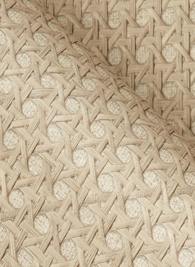 FunStick Tan Brown Rattan Wallpaper Peel and Stick Cane Webbing Wicker Weave Beige Rattan Contact Paper for Furniture Cabinets Waterproof Boho Faux Textured Wall Paper Self Adhesive Burlap Fabric Roll - Image 1