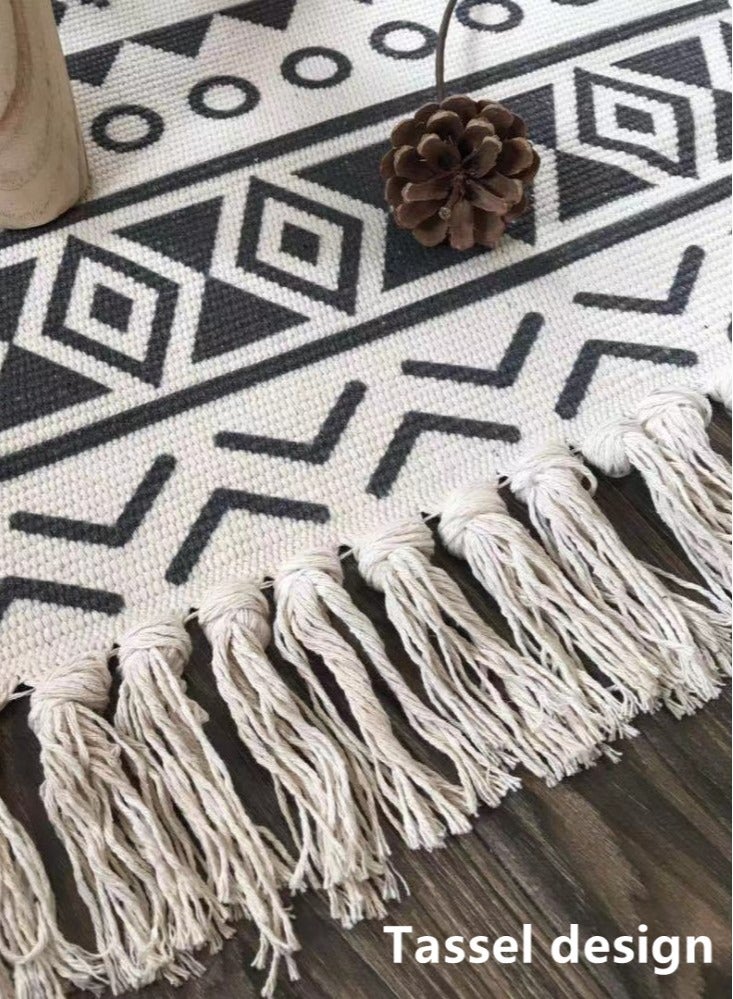 Kutis 1-Piece Floor Mat Creative Pattern Door Mat With Tassel Cotton And Polyester Black/White 90x60 Centimeter - Image 5