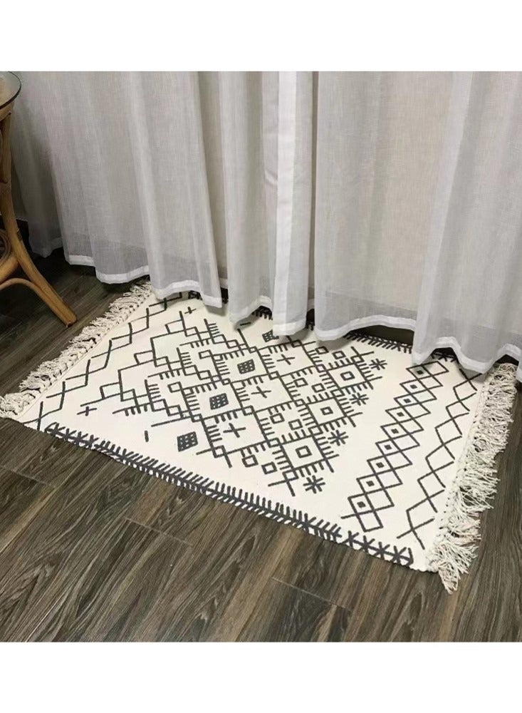 Kutis 1-Piece Floor Mat Creative Pattern Door Mat With Tassel Cotton And Polyester Black/White 90x60 Centimeter - Image 1