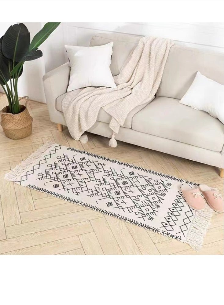 Kutis 1-Piece Floor Mat Creative Pattern Door Mat With Tassel Cotton And Polyester Black/White 90x60 Centimeter - Image 2