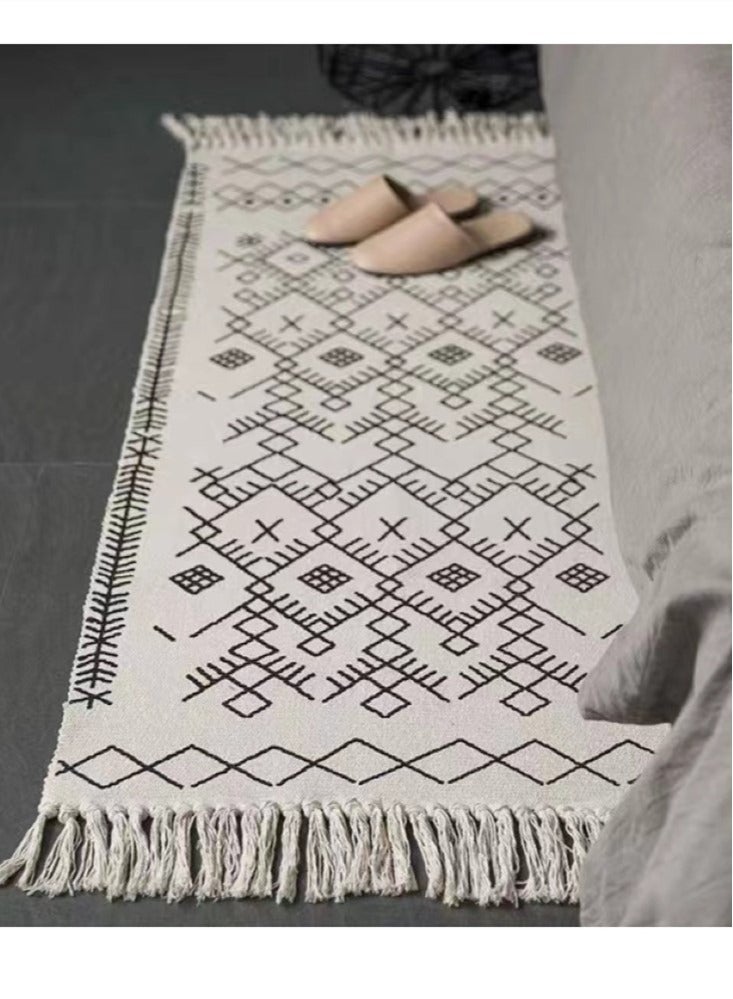 Kutis 1-Piece Floor Mat Creative Pattern Door Mat With Tassel Cotton And Polyester Black/White 90x60 Centimeter - Image 3