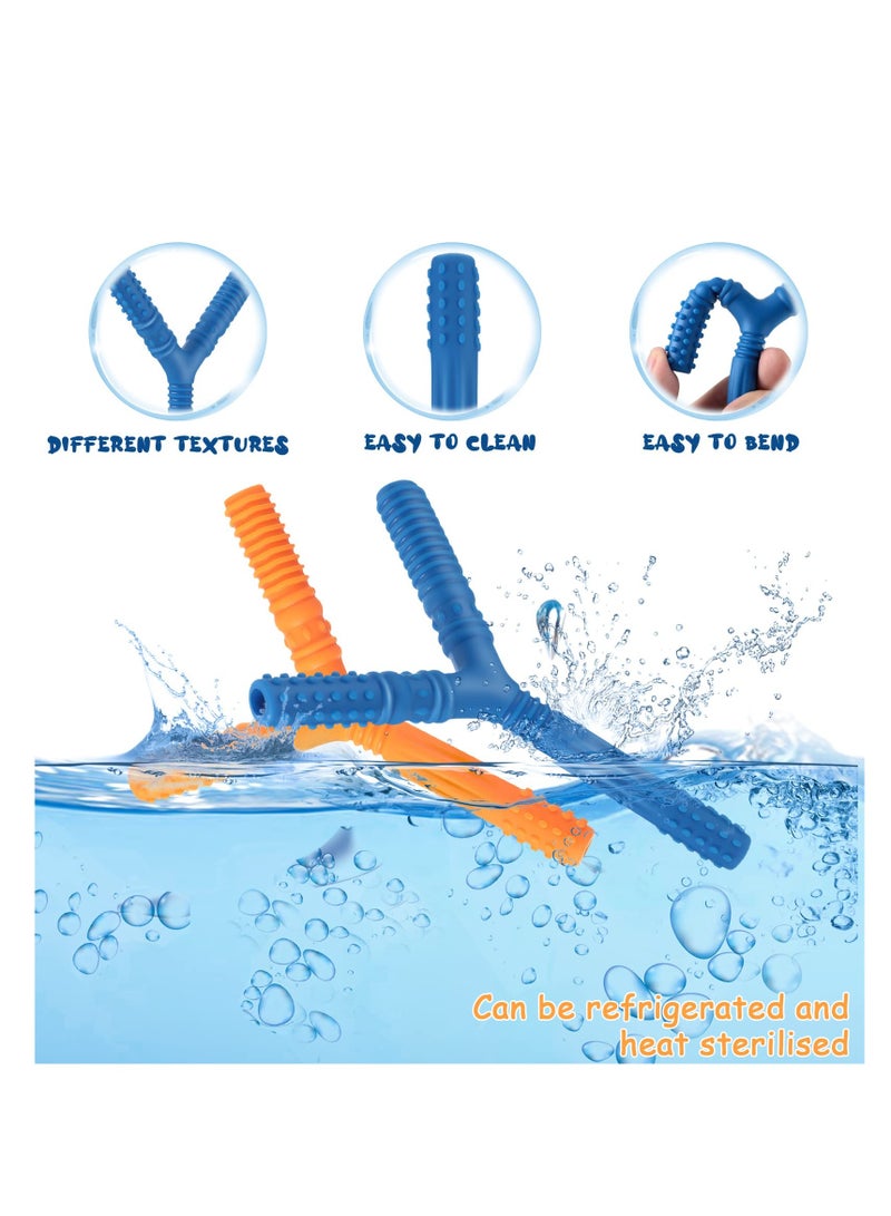 SOLARAE 5 Pieces Hollow Teether Tube Teething Toys Y Shape Toddler teether Silicone Molar Teether Soft Baby Teething Straw with 3 Pieces Cleaning Brushes for 6-12 Months Baby Chewing Teeth Grinding - Image 2