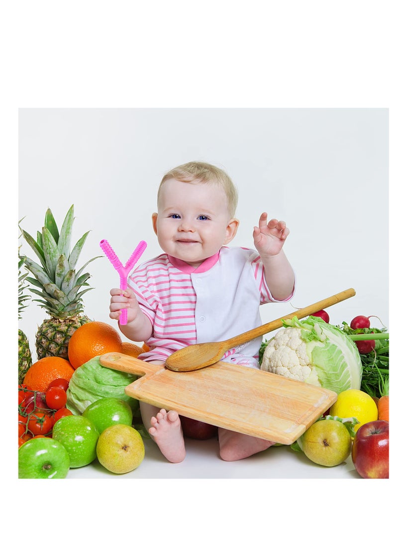 SOLARAE 5 Pieces Hollow Teether Tube Teething Toys Y Shape Toddler teether Silicone Molar Teether Soft Baby Teething Straw with 3 Pieces Cleaning Brushes for 6-12 Months Baby Chewing Teeth Grinding - Image 4