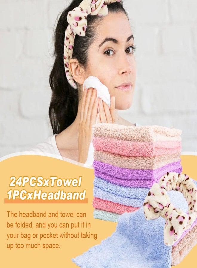 Denpetec Face Towel, 24Pcs Face Wash Cloth, Microfiber Soft Face Towel, with 1pc Women Headband Coral Fleece, Highly Absorbent, Easy to Carry, Wash Cloths for Your Face - Image 2