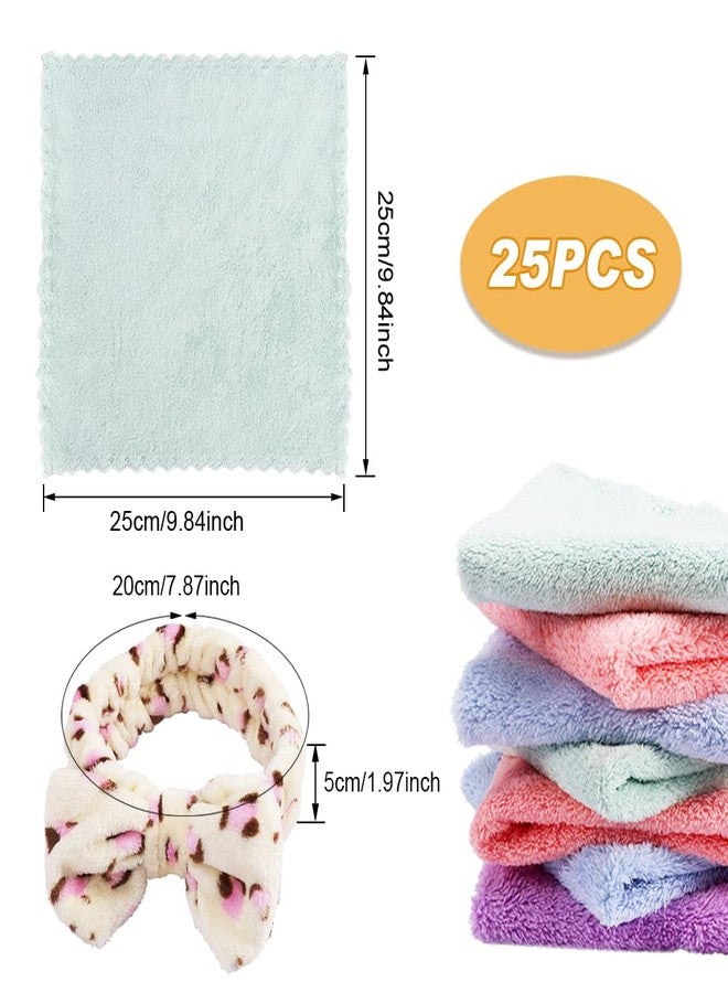 Denpetec Face Towel, 24Pcs Face Wash Cloth, Microfiber Soft Face Towel, with 1pc Women Headband Coral Fleece, Highly Absorbent, Easy to Carry, Wash Cloths for Your Face - Image 4