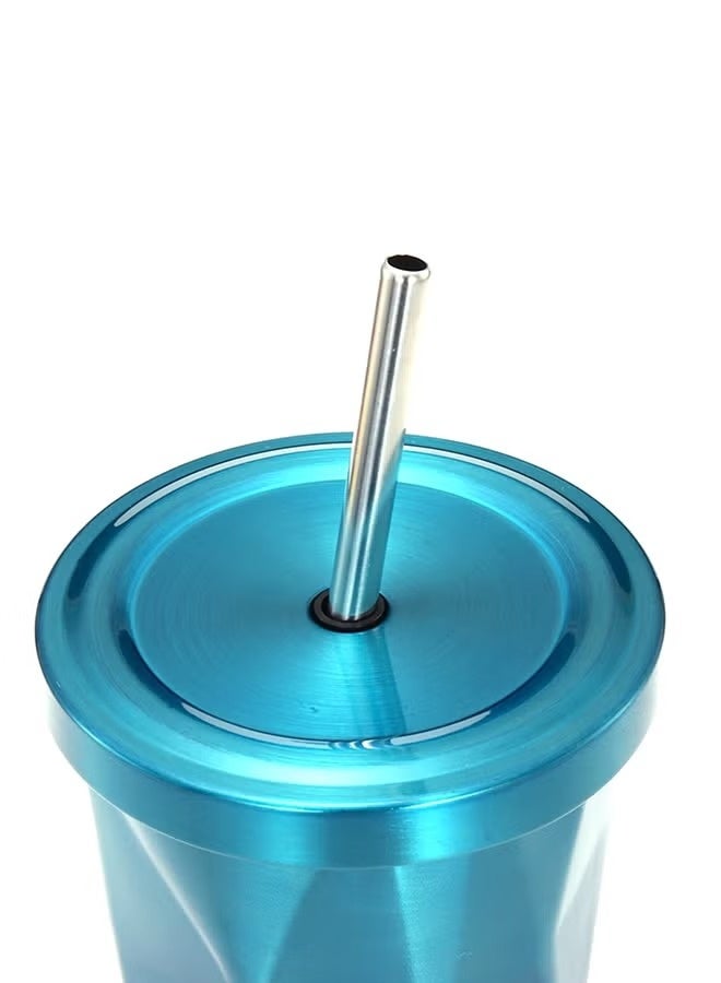 Stainless Steel Double Wall Tumbler With Straw And Lid Blue 10.2 x10.2x18centimeter - Image 4