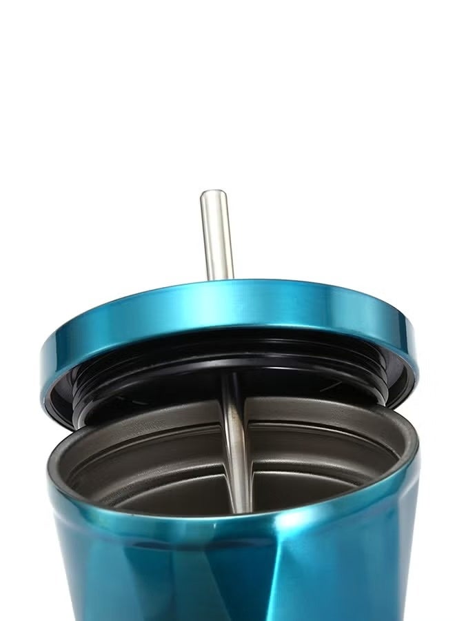 Stainless Steel Double Wall Tumbler With Straw And Lid Blue 10.2 x10.2x18centimeter - Image 3