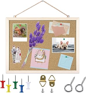 FEBSNOW FEBSNOW Cork Board Bulletin Board - 15.7 X 12 Inches Vision Board Wood Frame Corkboard Message Board Wall Mounted Pin  - Image 1