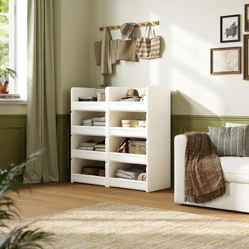 FOUCSSOMEI 4-Tier Stackable Closet Organizers and Storage, Closet Shelves – Heavy-Duty Stackable Closet Darwers Wood & Metal, Easy Assembly, Space-Saving,White, Patent Design - Image 2