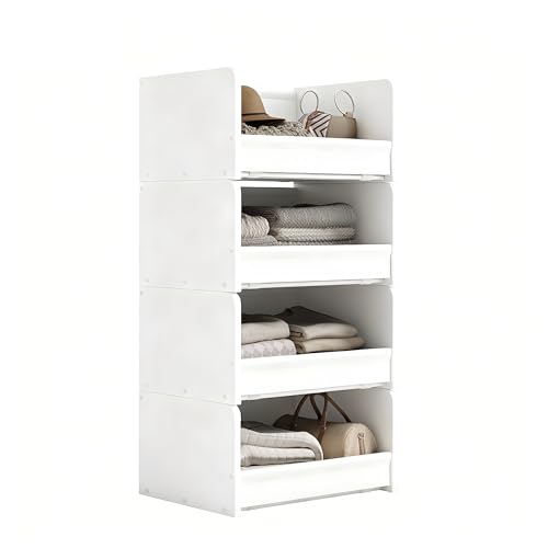 FOUCSSOMEI 4-Tier Stackable Closet Organizers and Storage, Closet Shelves – Heavy-Duty Stackable Closet Darwers Wood & Metal, Easy Assembly, Space-Saving,White, Patent Design - Image 1