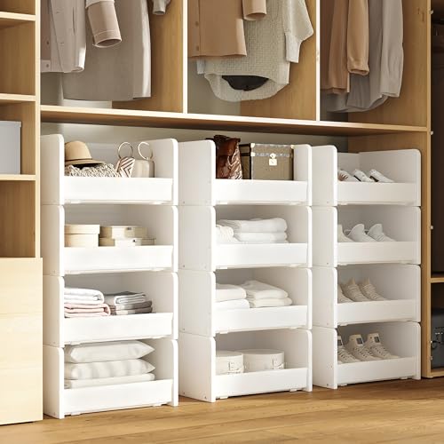 FOUCSSOMEI 4-Tier Stackable Closet Organizers and Storage, Closet Shelves – Heavy-Duty Stackable Closet Darwers Wood & Metal, Easy Assembly, Space-Saving,White, Patent Design - Image 3