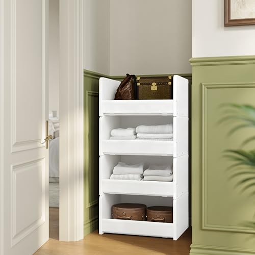 FOUCSSOMEI 4-Tier Stackable Closet Organizers and Storage, Closet Shelves – Heavy-Duty Stackable Closet Darwers Wood & Metal, Easy Assembly, Space-Saving,White, Patent Design - Image 4
