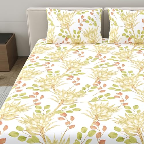 Home Ecstasy 100% Cotton Value King Bedsheet with 2 Pillow Covers - (Size 87 x 108 inches, 140 TC, Colour - Multi: Tangerine) - Image 3
