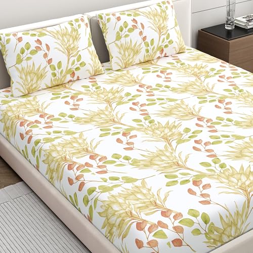 Home Ecstasy 100% Cotton Value King Bedsheet with 2 Pillow Covers - (Size 87 x 108 inches, 140 TC, Colour - Multi: Tangerine) - Image 1