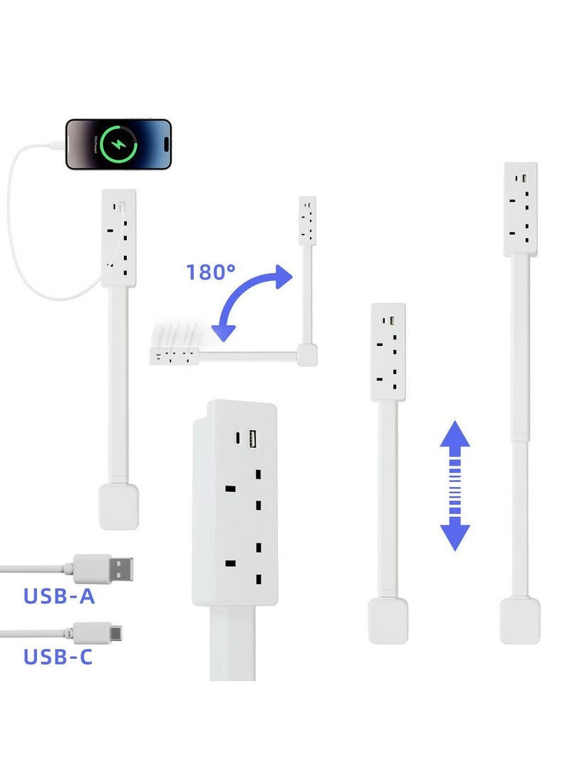 Electrical Outlet Extender. Access Hard-to-Reach Outlets! Features USB-A, USB-C, and 2 AC Outlets, Extends 22"-34", Rotates 180°. Use Behind Couches, Nightstands, Desks, and More. - Image 1