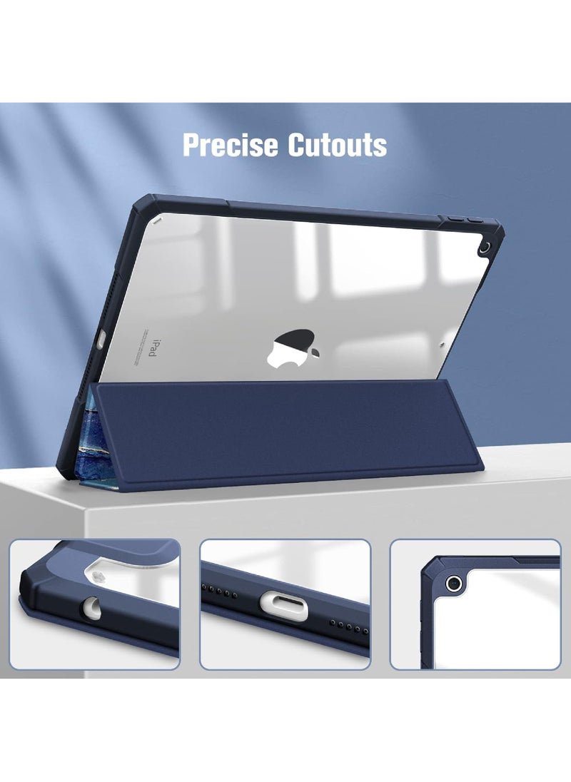 Rock Pow - Hybrid Slim Case for iPad 9/8/7th Generation (2021/2020 / 2019) 10.2 Inch - [Built-in Pencil Holder] Shockproof Cover with Clear Transparent Back Shell Auto Sleep Wake Ocean Marble - Image 1
